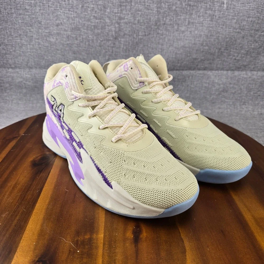 Mens Number 24 Basketball Shoes Cream Purple‎ Paisley Floral Sneakers Size 45